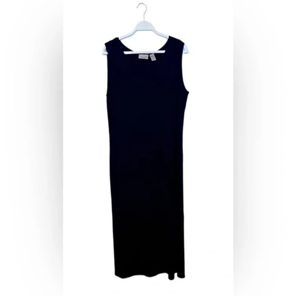 Apostrophe Maxi Dress Black Slinky Knit Sleeveless Minimalist Capsule Travel 1X - Picture 1 of 8